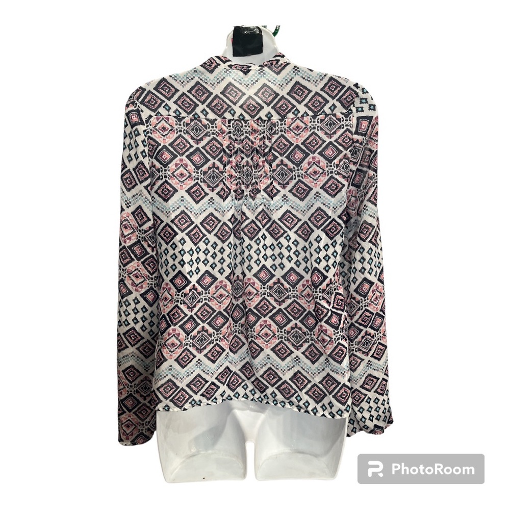 Charlotte Russe Sheer Top.  Size Medium purple, teal and black multi colors - Picture 2 of 15